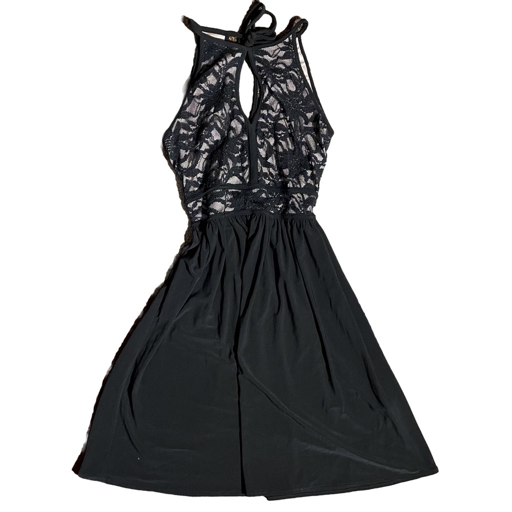 Black Lace Halter Flare Dress